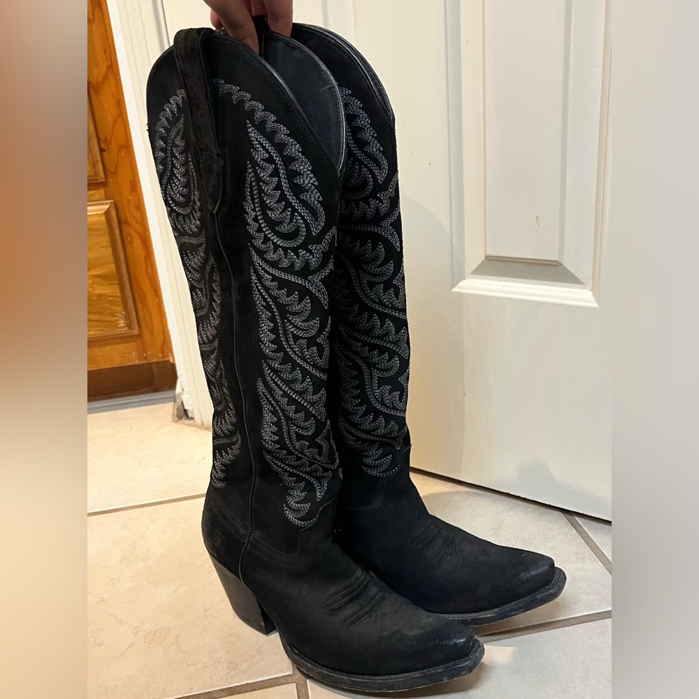 Ariat Black and Silver Embroidered Heeled Boots